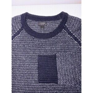 J.Crew Birdseye Sweater Men’s Large Lambs Wool Navy Blue Ribbed Knit Crew Neck